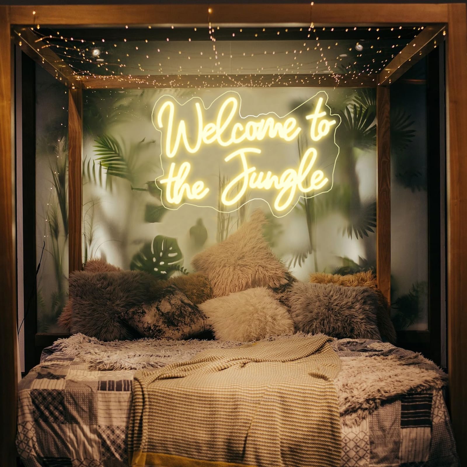Bienvenue dans la jungle LED néon Lumières néon blanc chaud pour décoration murale USB panneau lumineux pour jardin maison portique magasin fête de Noël salon bar décoration (41,9 x 27,9 cm)