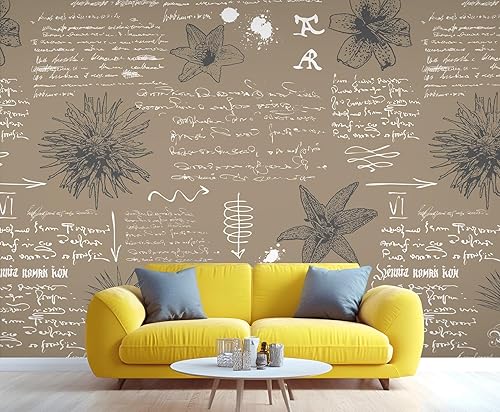JUYAINU Mural 3D de boceto botánico, murales de pared florales vintage, papel tapiz con patrón de plantas retro, mural grande para sala de estar,