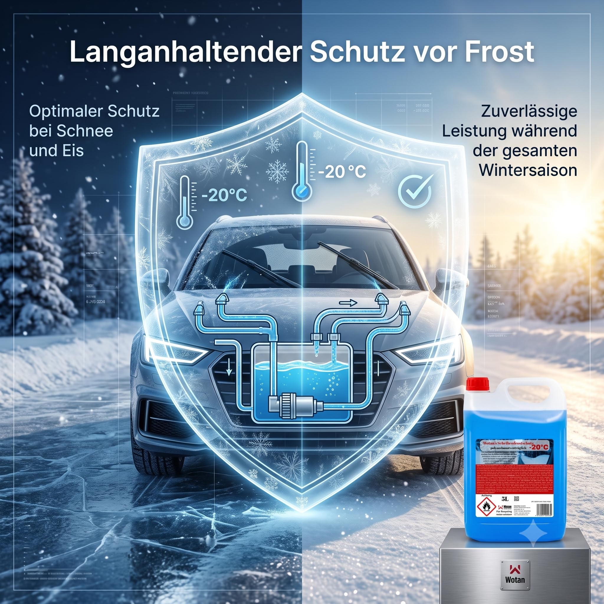 Wotan's 30 Liter Scheibenfrostschutz - 20 Grad | Frostschutz für die Auto Scheibenwaschanlage | Scheibenfrostschutz Konzentrat 30L (6 x 5L) | Frostschutzmittel Scheibenwaschanlage