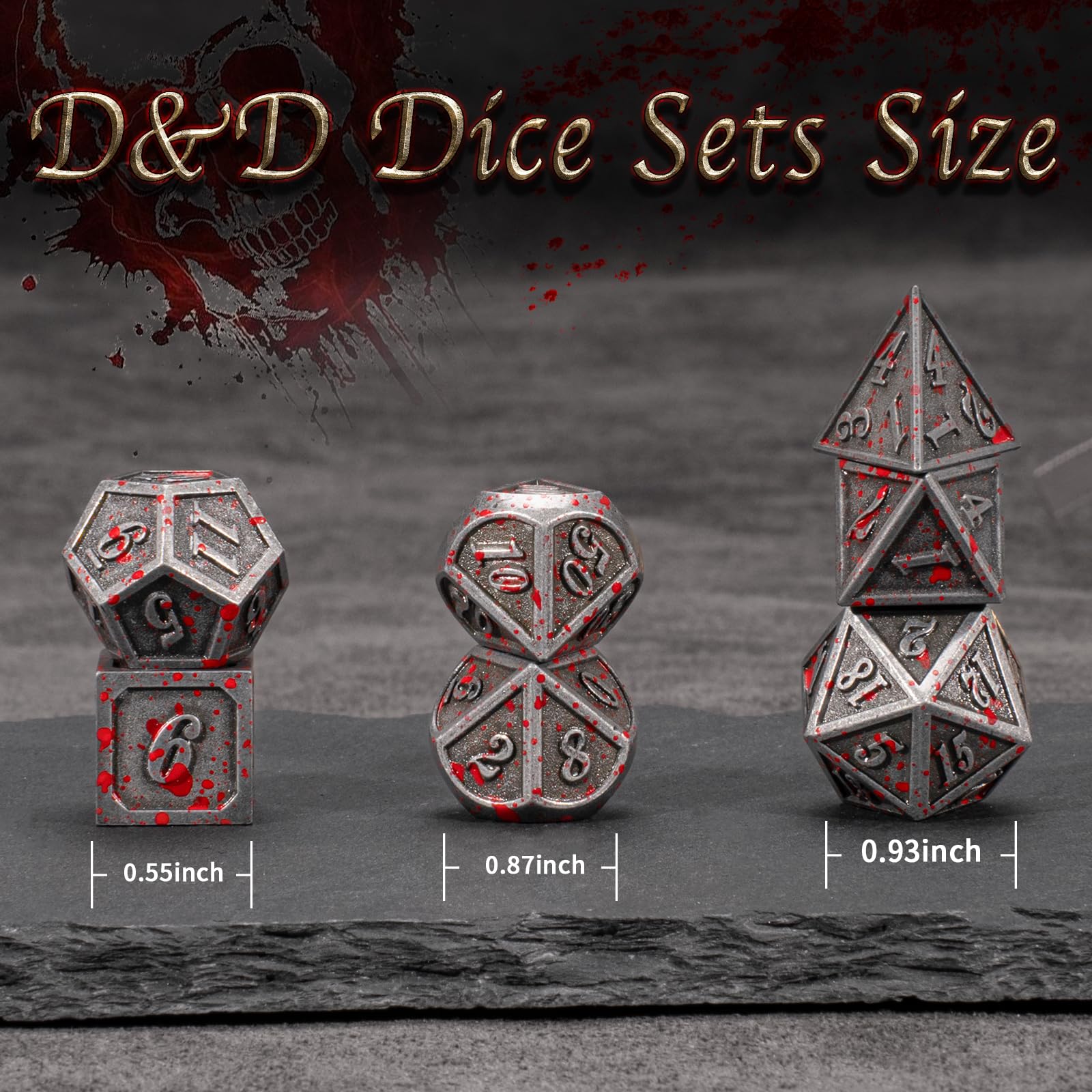 Dados D&D de Metal para Dungeons and Dragons, D20 para Juegos de Mesa, RPG, MTG, Shadowrun Pathfinder (Sangre Plateada)