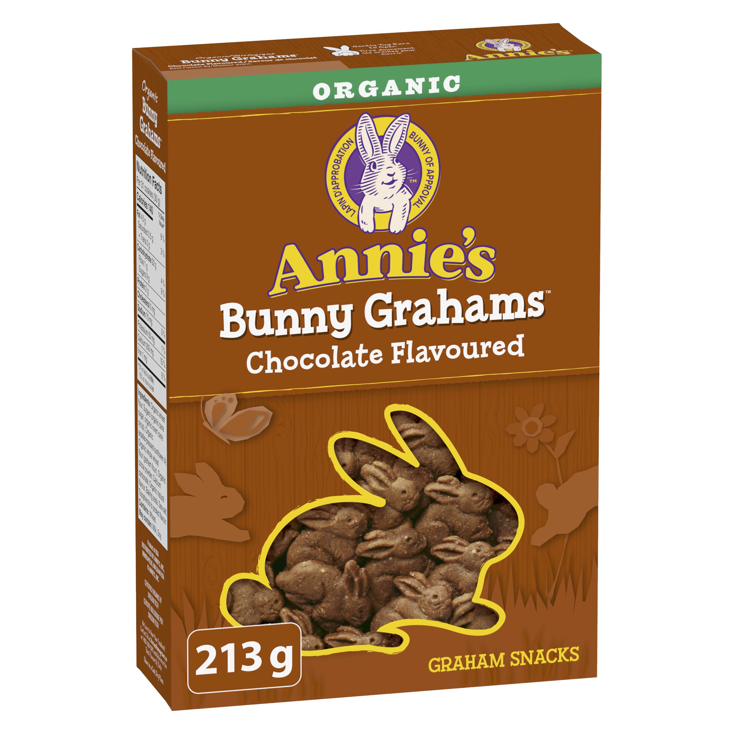 ANNIE'S Chocolate Graham Cookies Snacks, Organic, No Artificial Flavours, No Synthetic Colours, 213 Grams Package of Bunny Shaped Cookies, Chocolate - 1