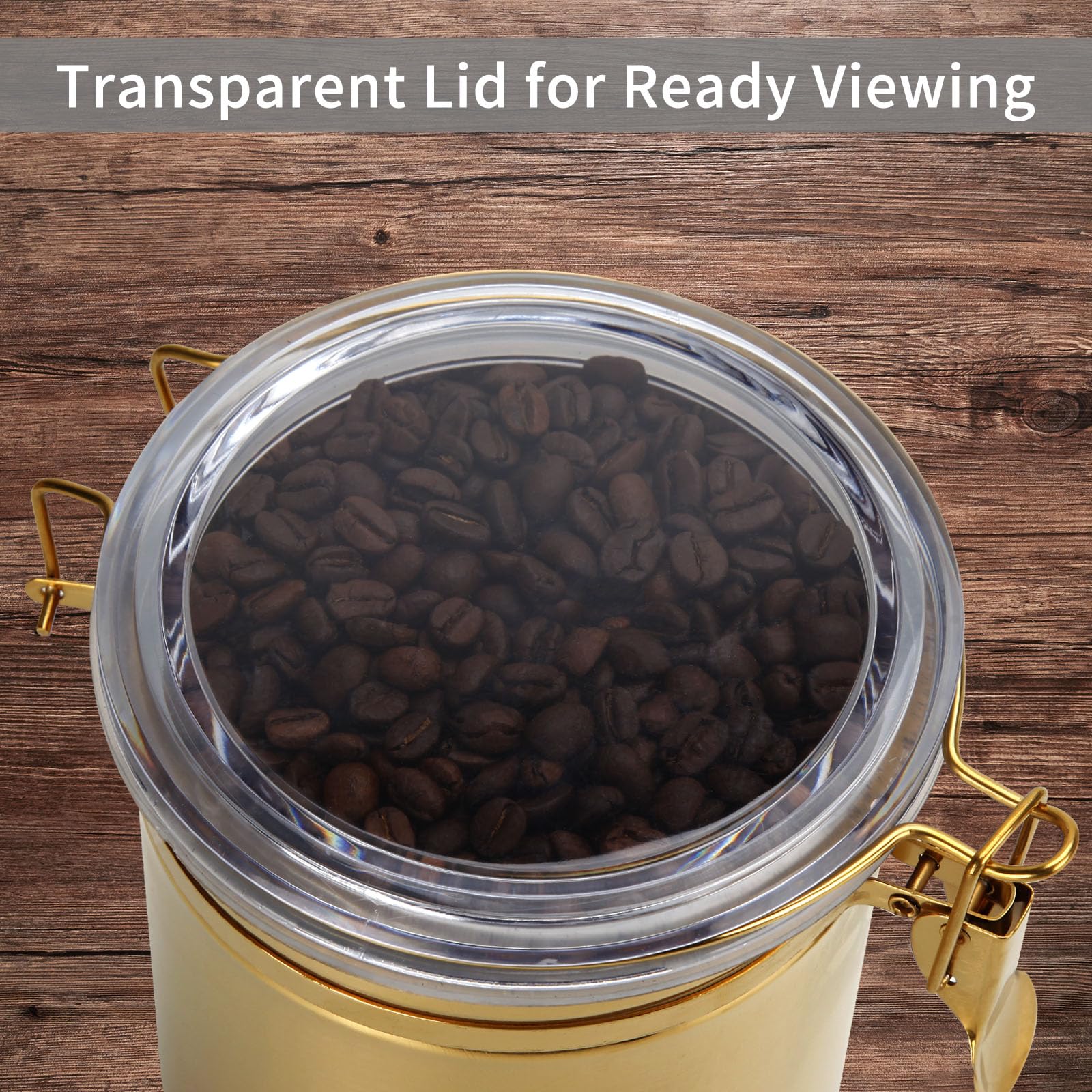 Recipiente de cocina de 50 onzas, tarro de alimentos de acero inoxidable para granos de café, té, harina, azúcar, almacenamiento de galletas, recipiente de café con tapa transparente hermética
