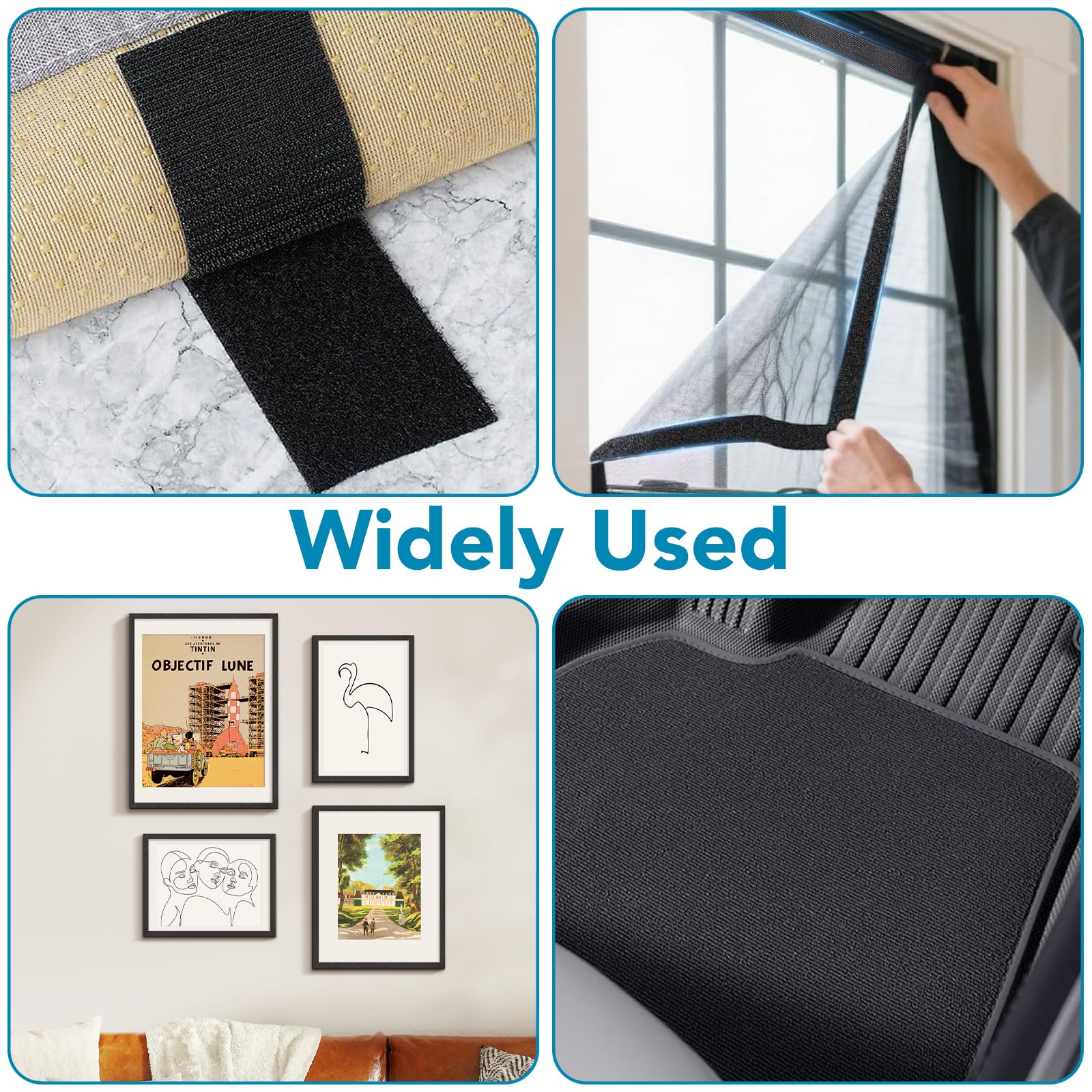 2 PCS Cinta Autoadhesiva de Gancho y Bucle Extra Fuerte con 1 Tijeras, 20mm x 6m Negro, Cinta de Cierre Doble Cara, Recortable para Alfombras Cojines Sofá Mosquiteras