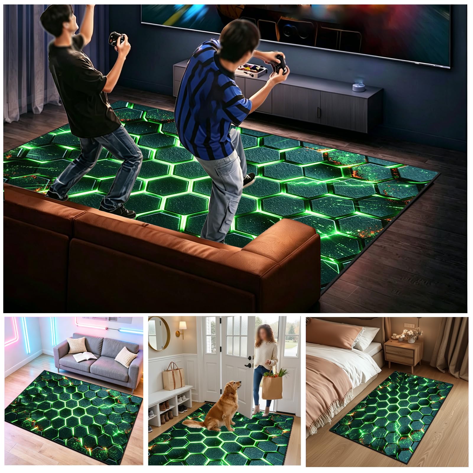 Alfombra para Sala de Juegos 140 x 150 cm, Alfombra Habitacion Juvenil Gamer, Alfombra de área Alfombra de Videojuegos para Sala de Juegos, Comedor, Dormitorio, Habitación