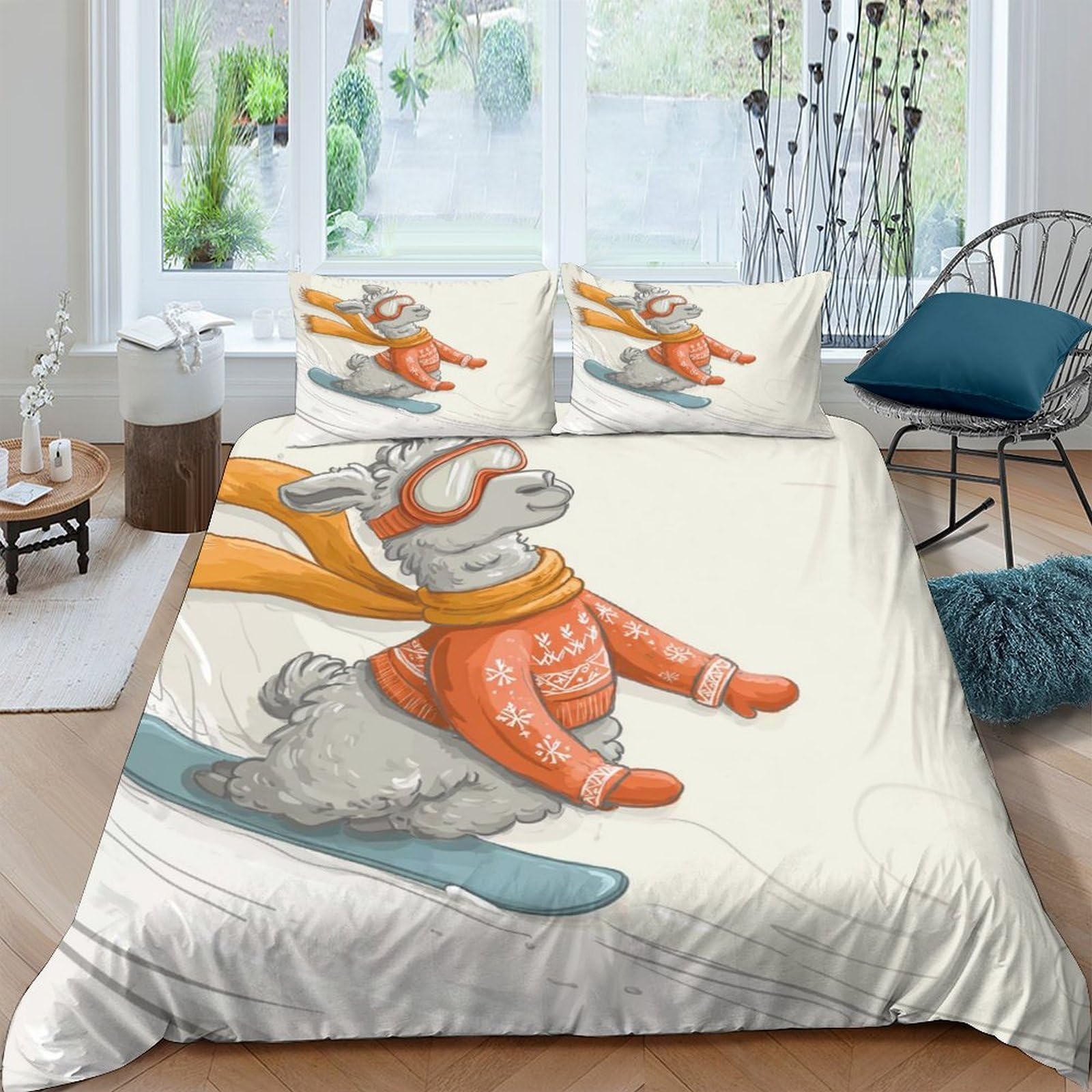 Ctjqhvkz Style-3 3D Printed Skiing Alpaca Fitted Sheet Microfiber Orange Cartoon Animal Bed Cover For Bedroom Dorm Mattress Protection Decor Single（135X200cm）