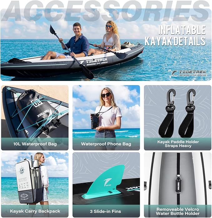 Kayak Inflable de Travesía 1 y 2 Personas con Asiento Impermeable y Kit de Accesorios miniatura 7