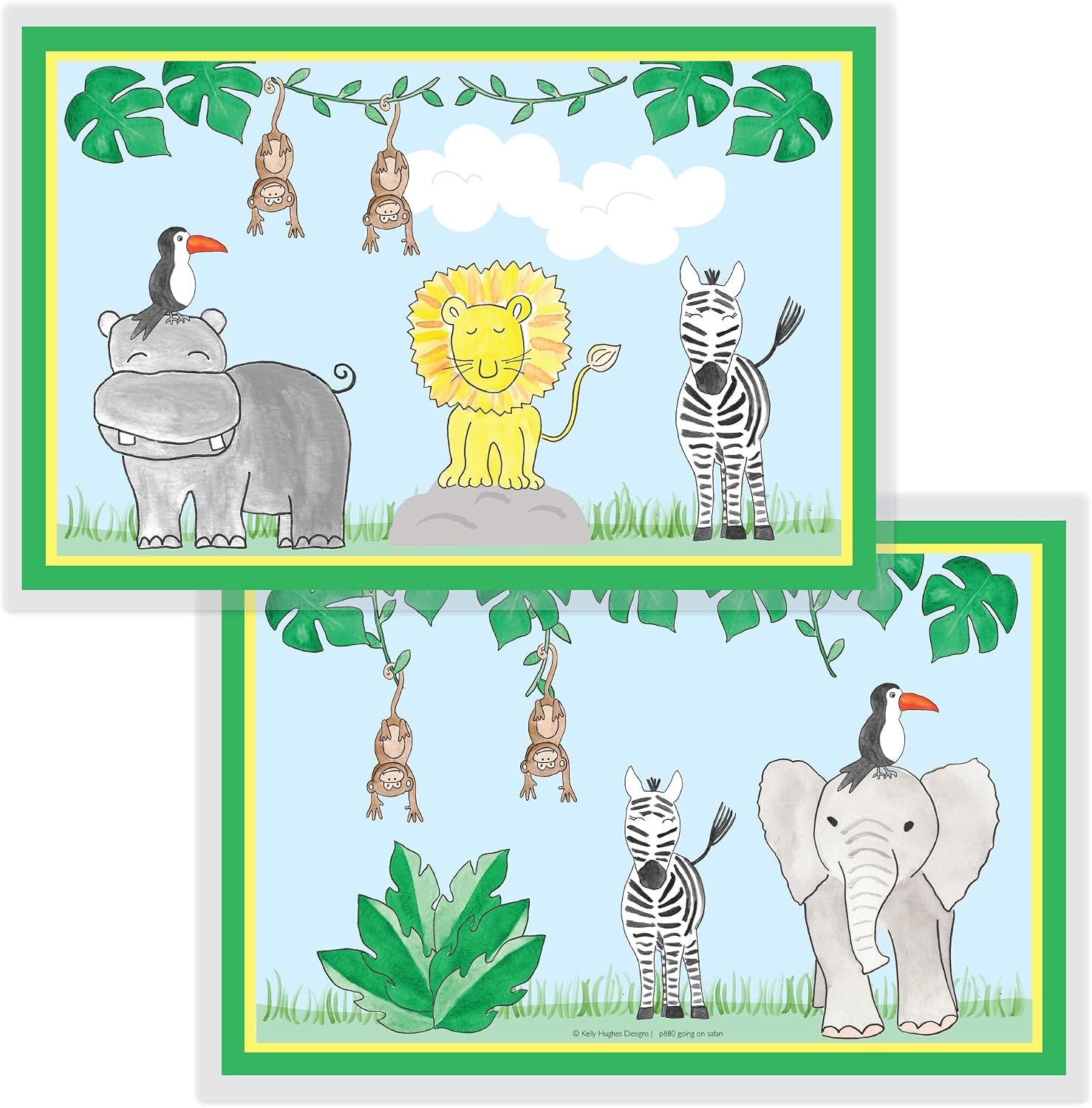 Kids Placemat – Safari Design, Laminated Washable Table Mat for Kids, Made in USA by Kelly Hughes Designs