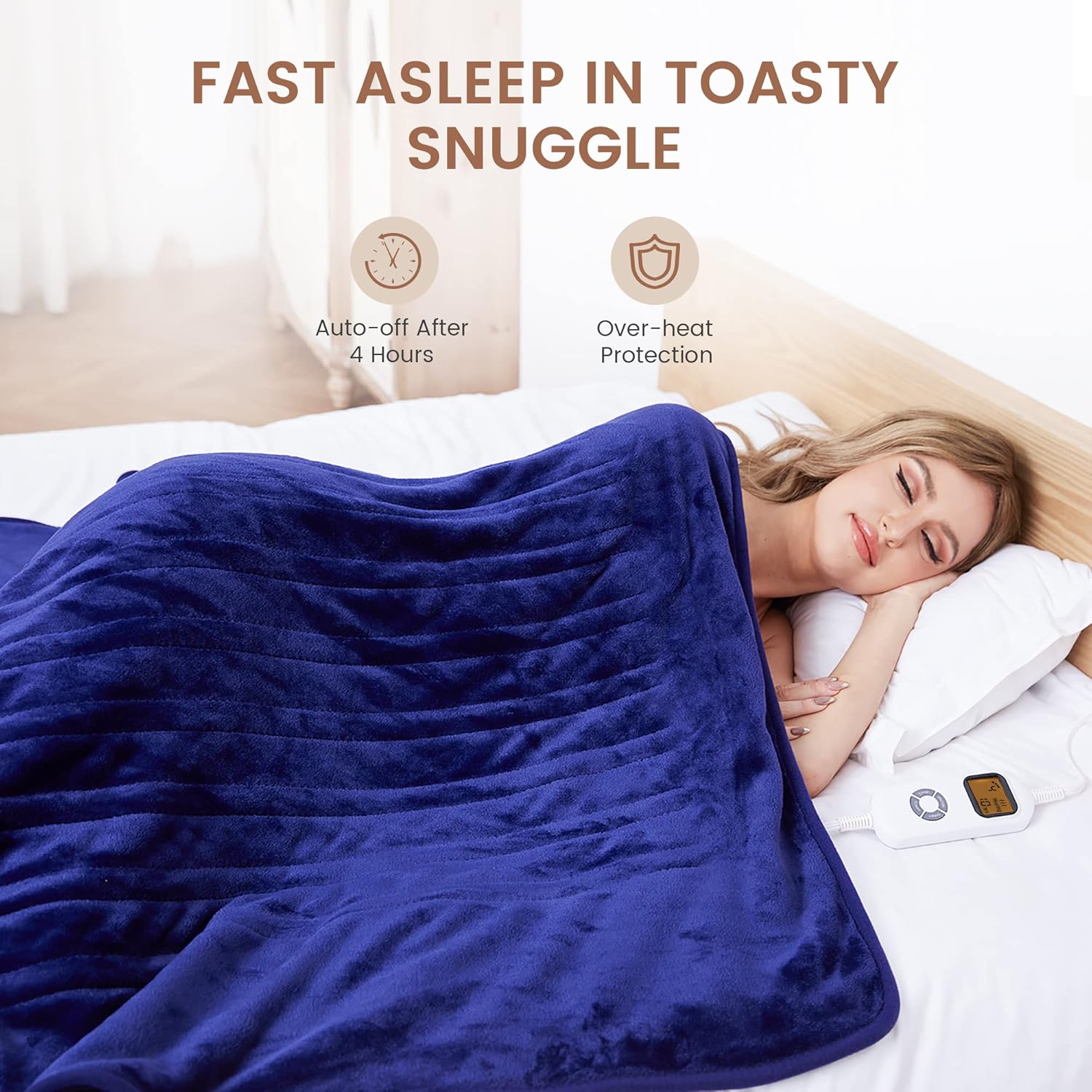 review Lofus Electric Heated Blanket Throw - Double Layer Fleece Electric Throw Blankets Twin with 10 Heating Levels,Auto Off, for Home Office,ETL Certified, Machine Washable, Royal Blue, 50