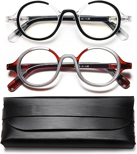 YTDBNS Gafas de lectura para mujeres y hombres  Paquete de 2 lentes de lectura retro redondos con bloqueo de luz azul, lentes de lectura para