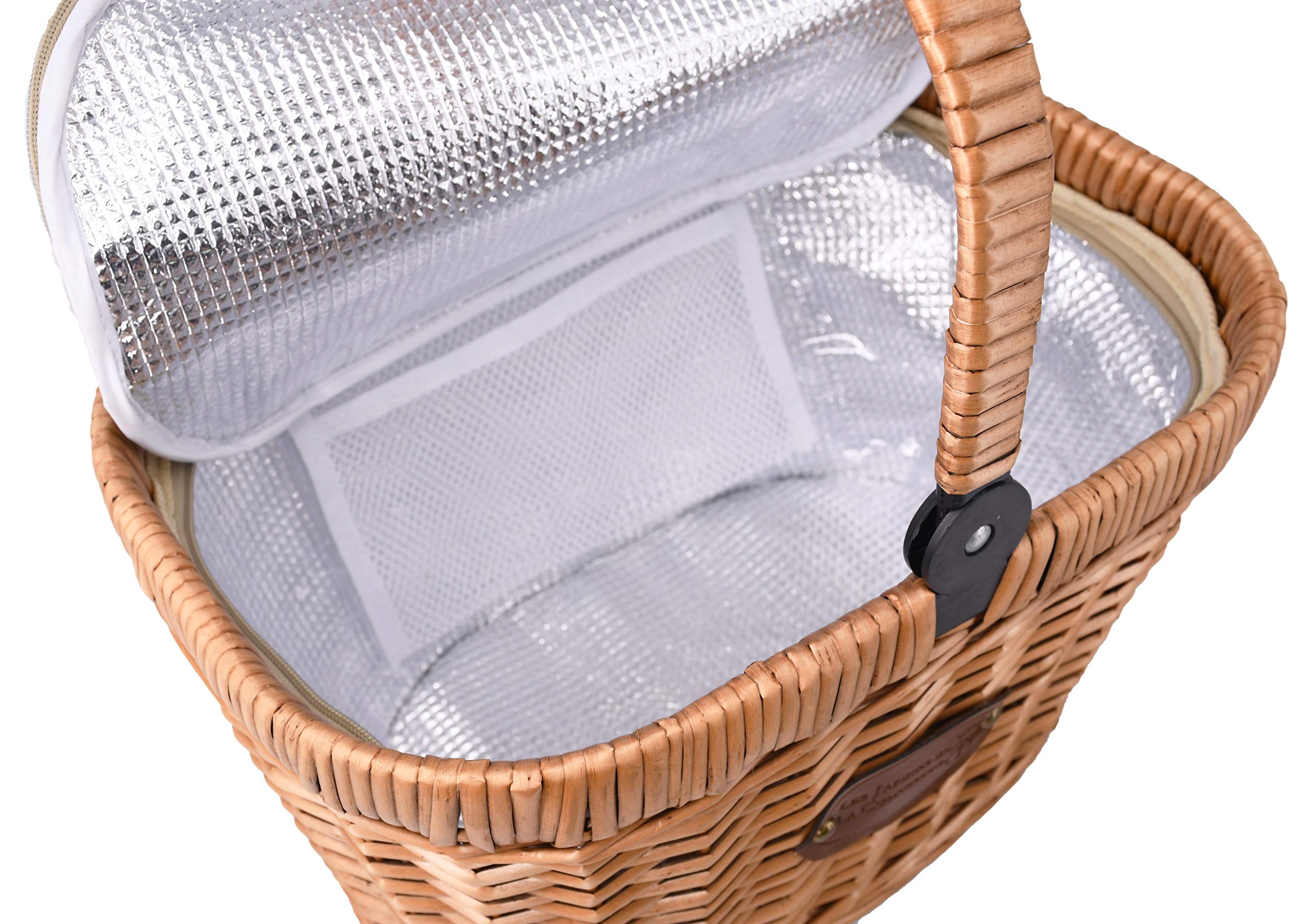 Les Jardins de la Comtesse - Cesto in vimini naturale Chantilly - refrigeratore isotermico - per il mercato o il picnic - Manico pieghevole - Tessuto blu - 48 cm x 29 cm x 27 cm