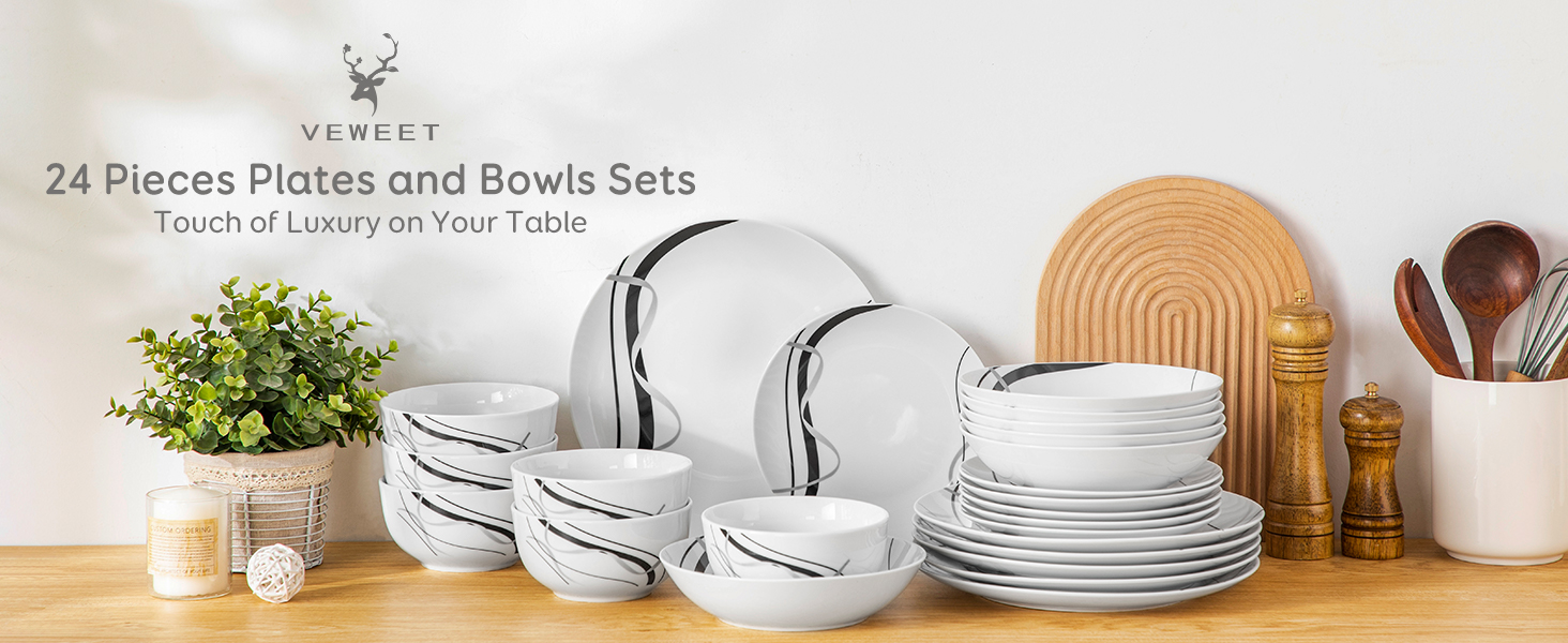 Amazon.com | VEWEET Porcelain Dinnerware Sets for 6, 24 Pieces