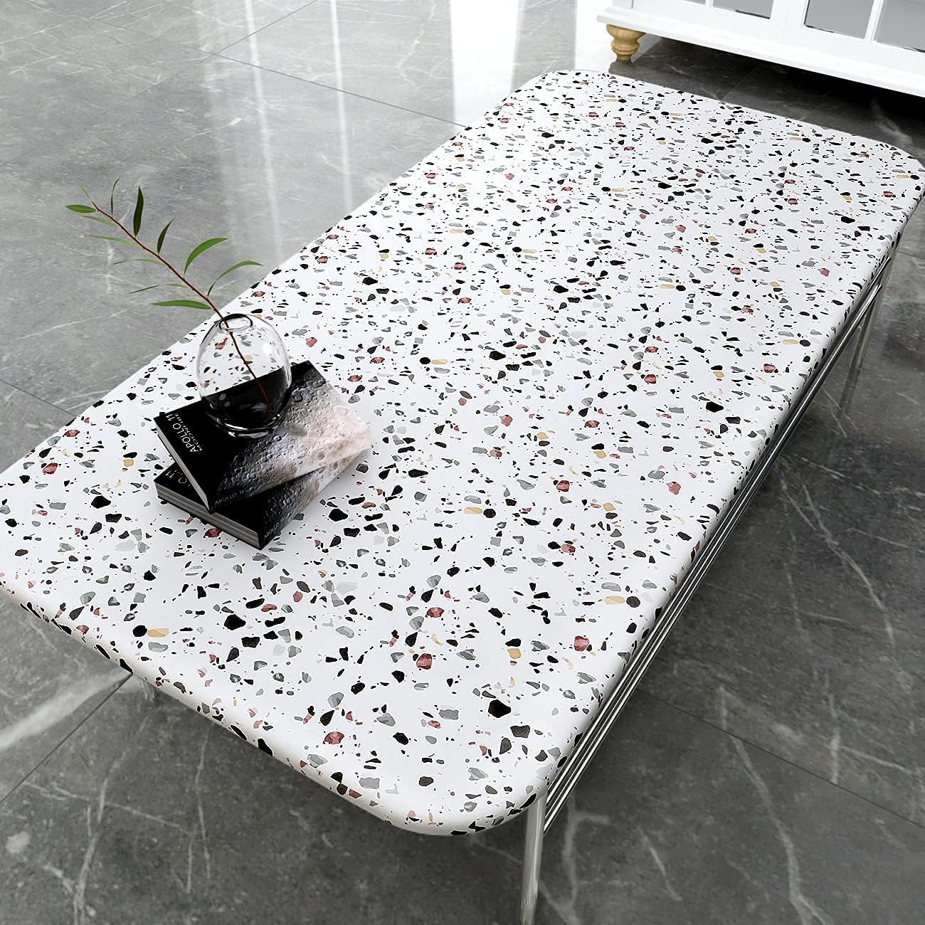 Decotalk Carta da Parati Effetto Terrazzo Bianco Moderna 90X300cm Pellicola Adesiva Per Mobili Bianco Decorazione Parete Rivestimento Adesivo Per Piano da Cucina Armadio Adesivo Vinile Impermeabile