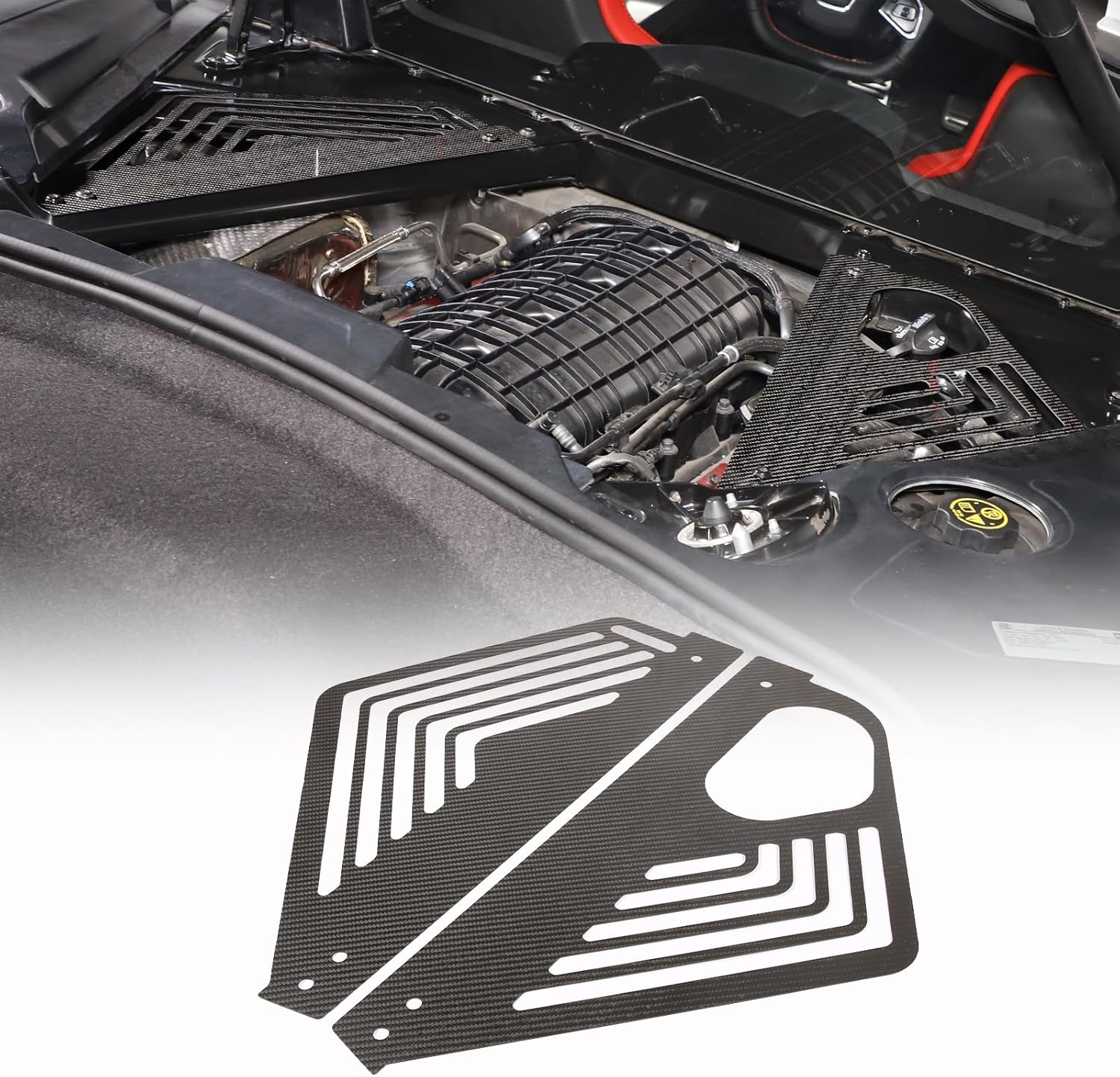 100% Real Carbon Fiber Engine Bay Panel Cover Compatible with Chevrolet Corvette C8 2020-2023, Rear Engine Covers Left Right Engine Case Guards Protector Splash Shield, C8 Accessories 2PCS (Blue)