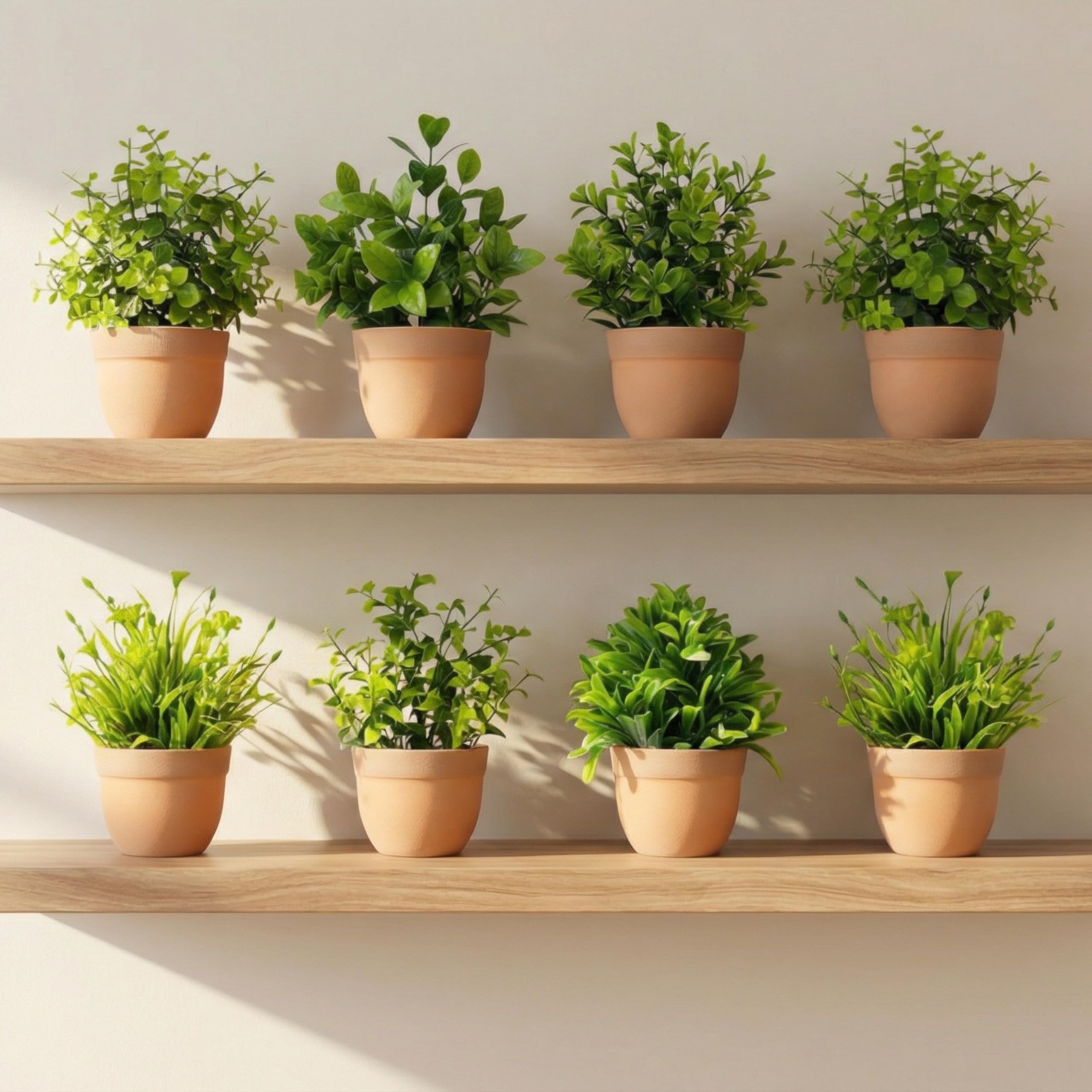 Dekorly Artificial Potted Plants, Artificial Plastic Eucalyptus Plants Small Indoor Potted Houseplants, Small Faux Plants for Home Decor Bathroom Office Farmhouse (Round Brown Pot-8)