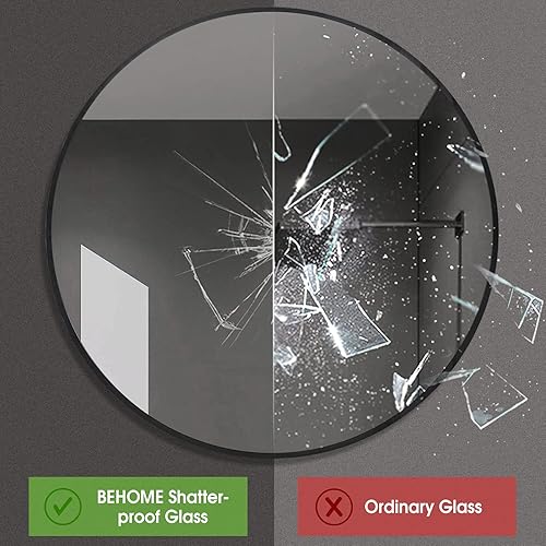 Miniatura 6 de BEHOME Espejo redondo negro de 36 x 36 pulgadas, espejo montado en la pared, espejo de baño, aleación de aluminio, espejo de tocador redondo grande,