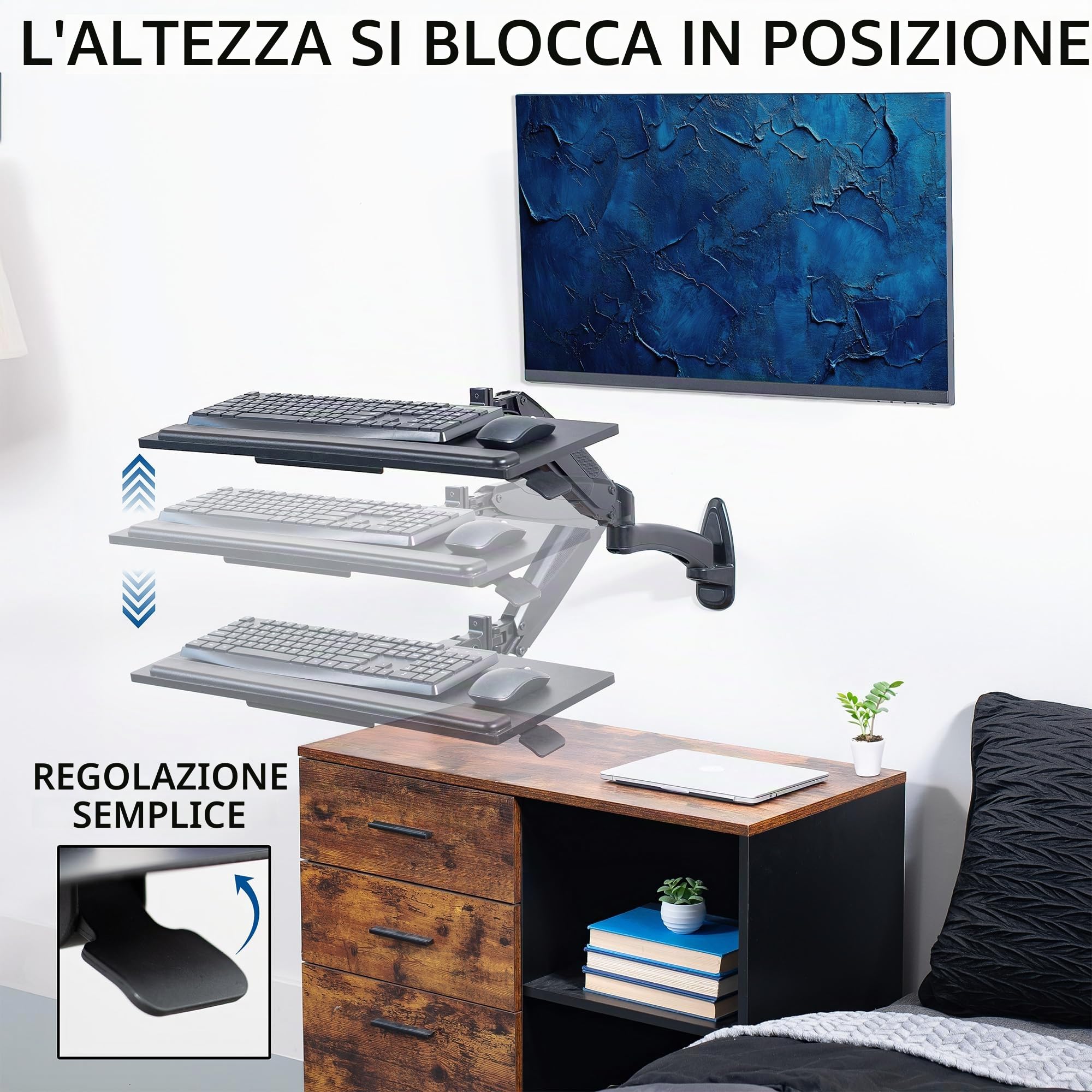 VIVO Supporto da parete per tastiera e mouse con molla pneumatica da 61 cm, piattaforma di digitazione regolabile in altezza contrappeso, inclinazione ergonomica, nero, MOUNT-KB35B