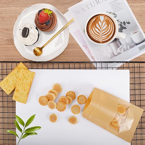 Miniatura 7 de Moretoes 72 bolsas de pie, bolsas de papel kraft con ventana, bolsas de café, bolsas resellables marrones, bolsas de pie con cierre hermético para