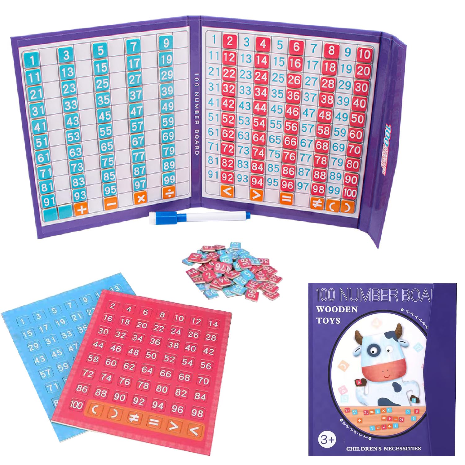 ENIKMOSD Tablero de Cien números para niños,Rompecabezas Educativo de Cien números Magnética,manipulativos de matemáticas para Contar,1-100 Números Juguete Puzzle para Niños 3 4 5 6 Años Niños Niñas