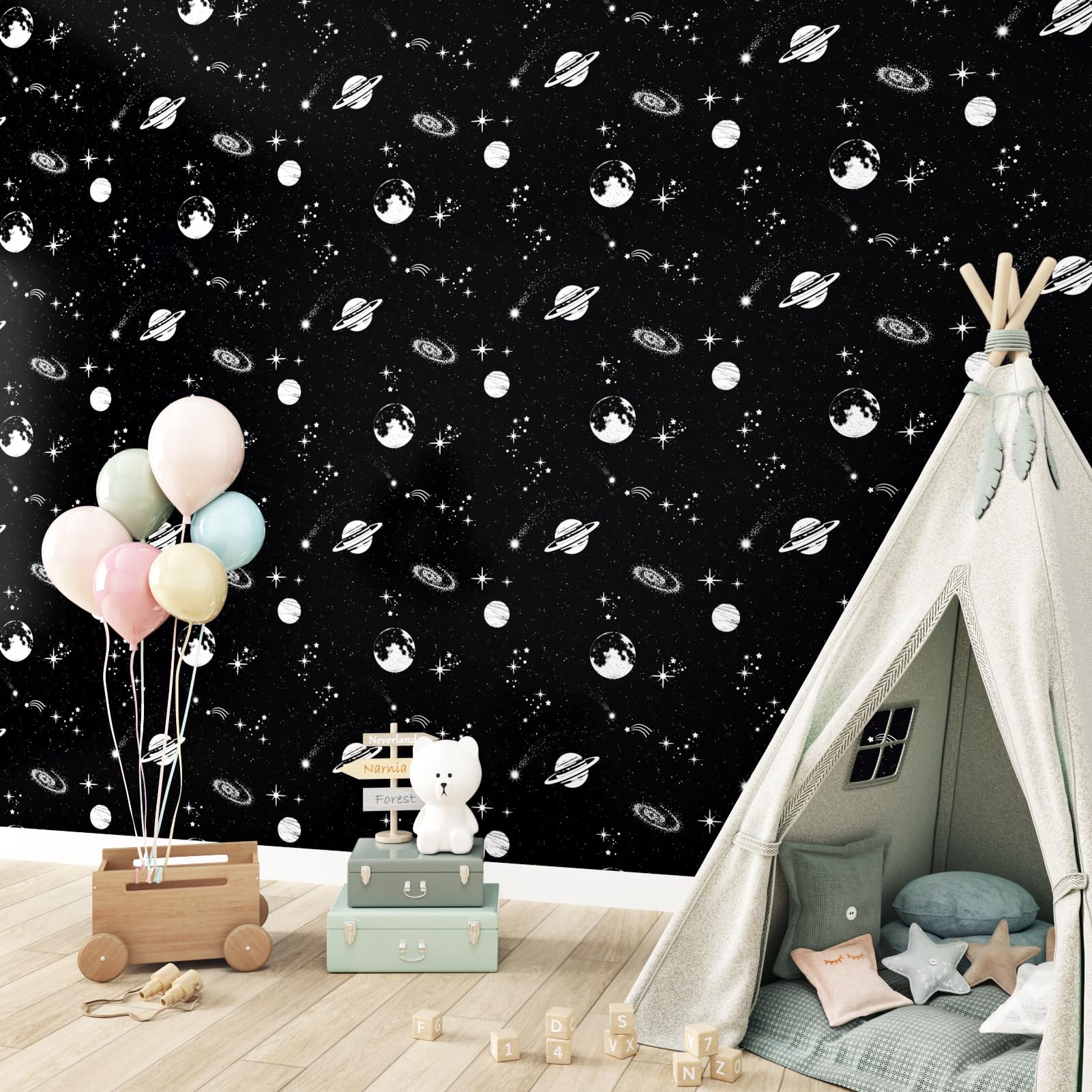 Papel de contacto texturizado de galaxia y espacio exterior negro con acabado vinílico elegante