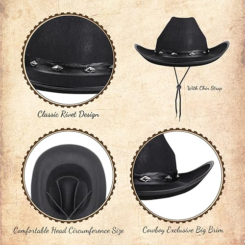 Miniatura 5 de JUSTOTRY Sombrero de vaquero de fieltro para mujeres y hombres, sombreros de vaquera de ala ancha para niña, fiesta de discoteca