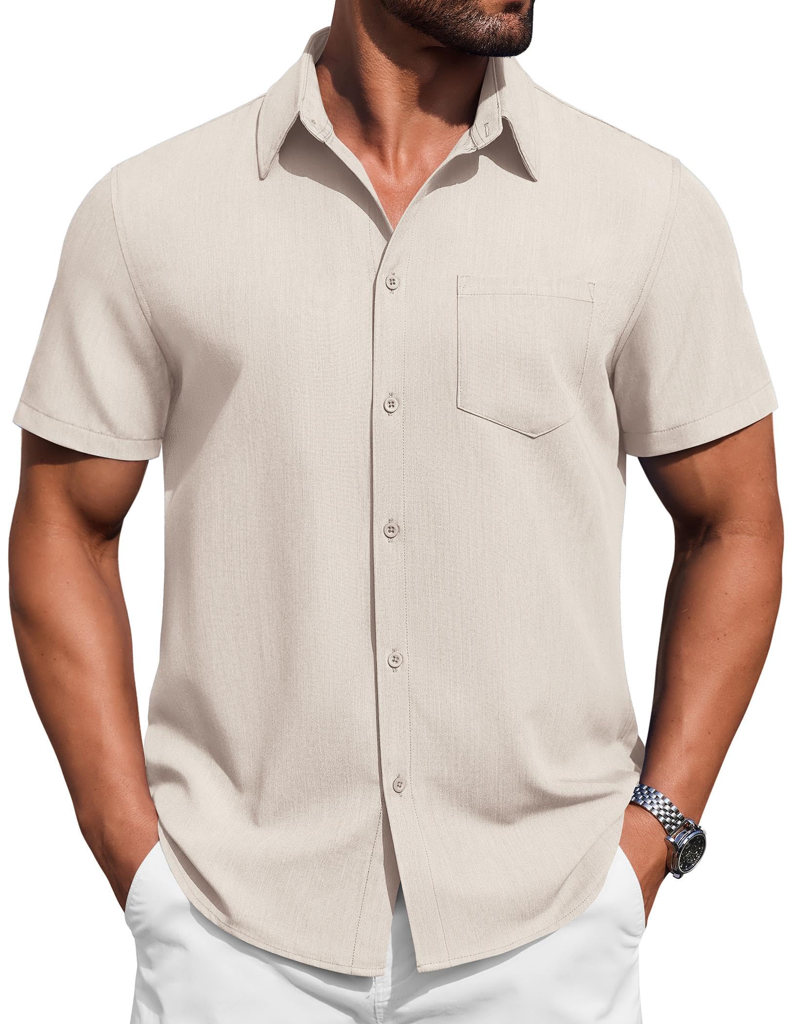 COOFANDY Mens Button Down Short Sleeve Shirt Casual Summer Stretch Denim Dress Shirts with Pocket
