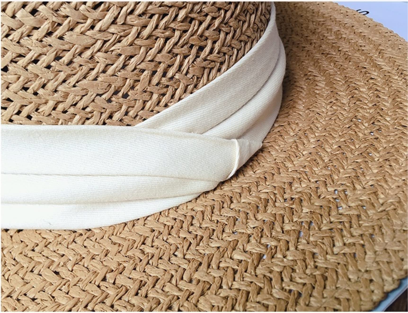 Sonnenhut Sonnenhüte Hohler Strohhut-Frauen-Sommer-Sonnenschutz-Strand-Hut-Sonnenschutz-Kappe Strohhut Strandmütze (Blue : White, Size : 56-58cm)
