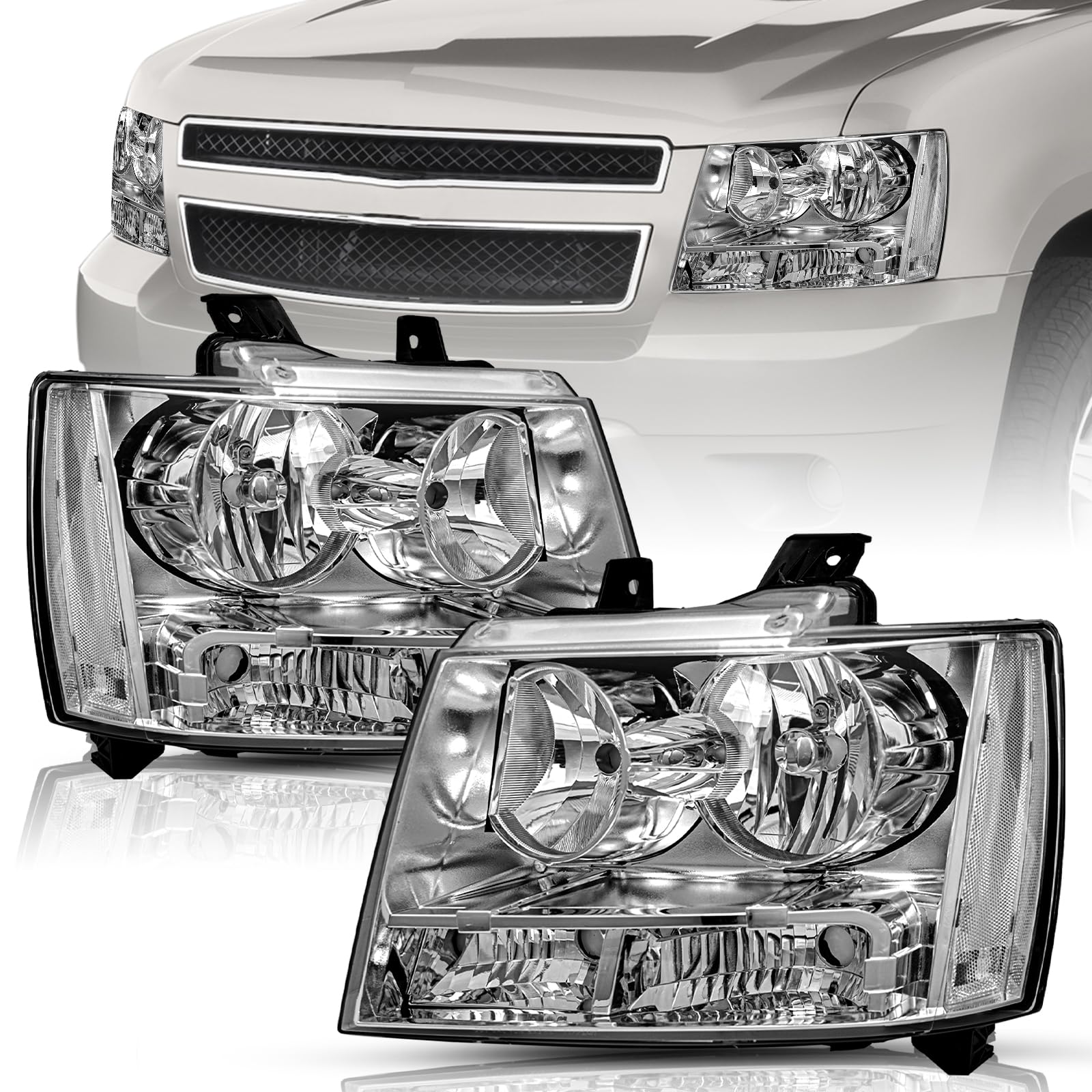 TUSDAR Headlight Assembly Fit For Chevy 2007-2014 Tahoe / 07-13 Avalanche / 2007-2014 Suburban 1500/07-13 Suburban 2500 Replacement Halogen Factory
