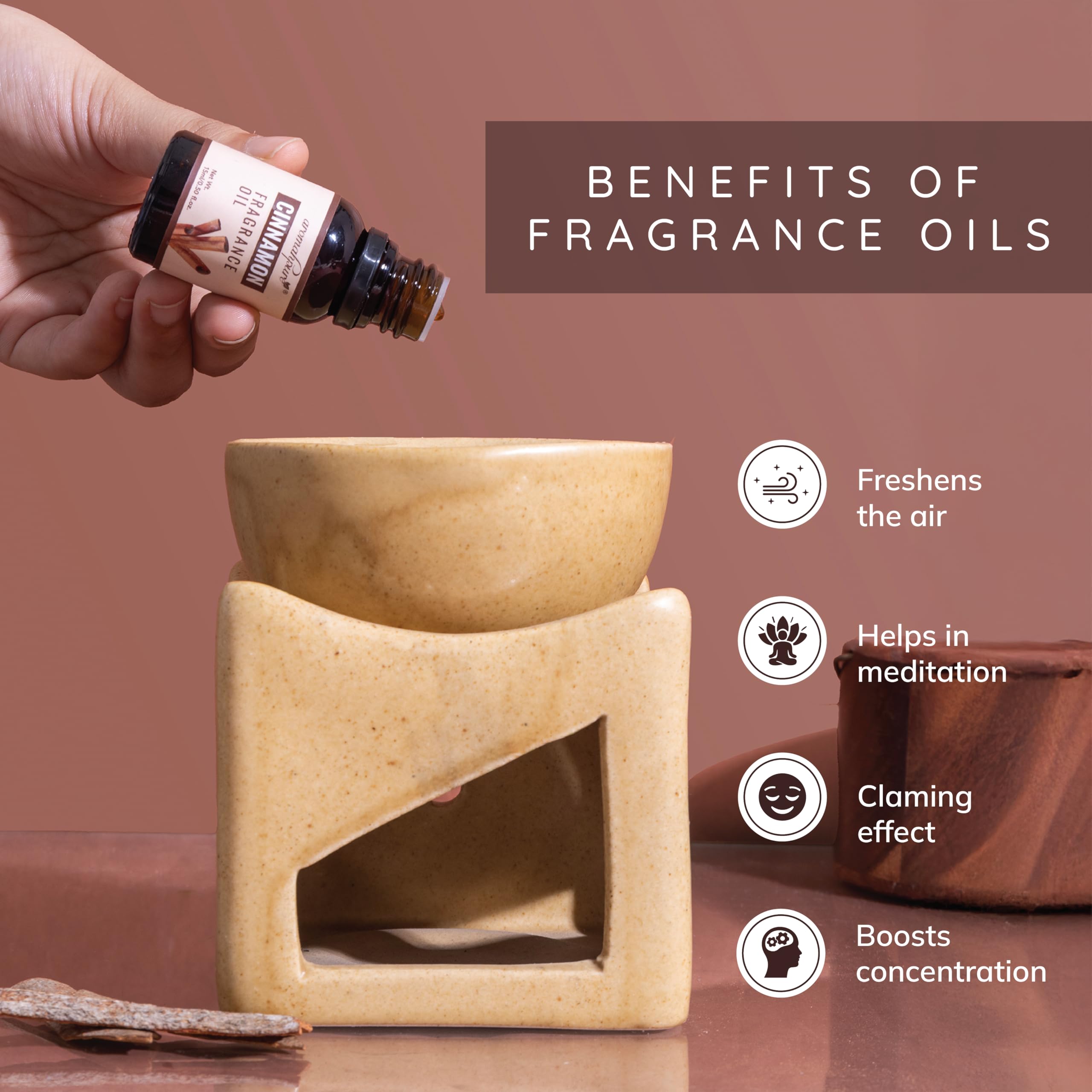 Aromahpure Fragrance Oil | 15 ml | Cinnamon Aroma Oil for Home Fragrance | Best for Aromatherapy | Helps in Meditation | Used in Diffusers, Candles, Air Fresheners, Soaps, IFRA Certified 4