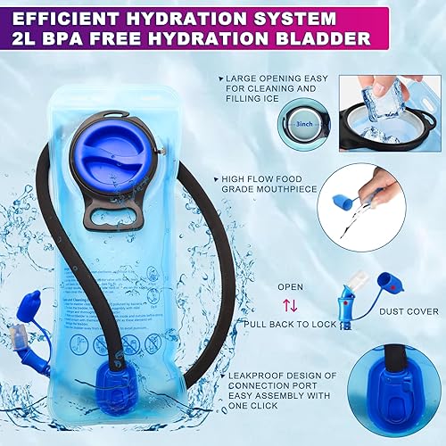 Miniatura 3 de Mochila de hidratación, mochila de agua con vejiga de agua de 2 L, paquete de hidratación esencial para festivales y rave, aislamiento ligero para