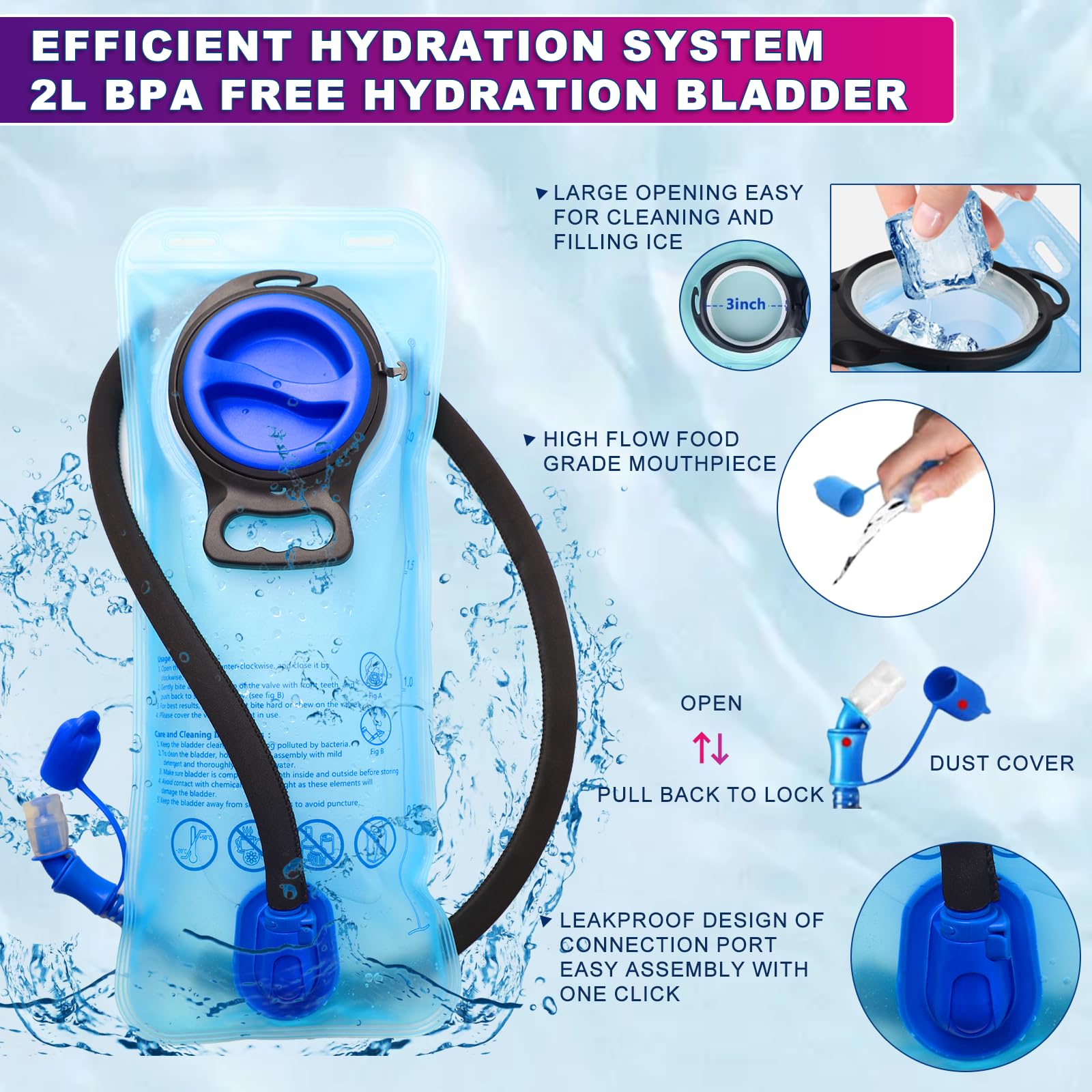 Mochila de hidratación, mochila de agua con bolsa de hidratación de 2 L, mochila de agua rave, mochila de hidratación de aislamiento ligero para senderismo, correr, ciclismo, equipo de