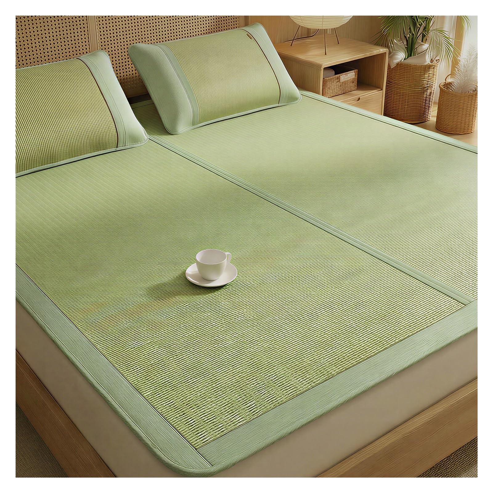 Natural Rush Straw Sleeping Mat Cooling Mattress Topper,Foldable Bed Sheet Summer Bedding,Washable Single Twin Size Air Conditioning Pad for Home Dorm-Skin Friendly(71 x 78.7inch)