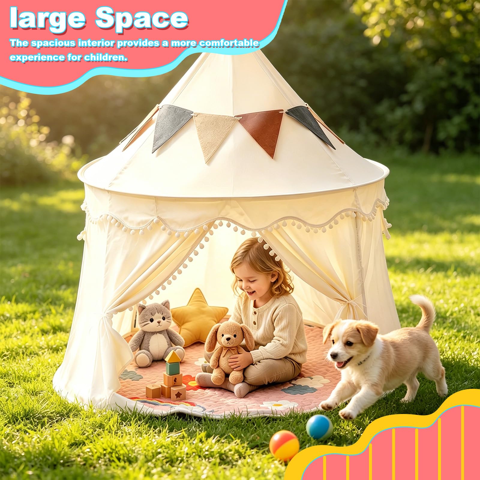 Kinderzelt Indoor & Outdoor, spielzelt, Tipi Zelt, 130cm für Kinderzimmer