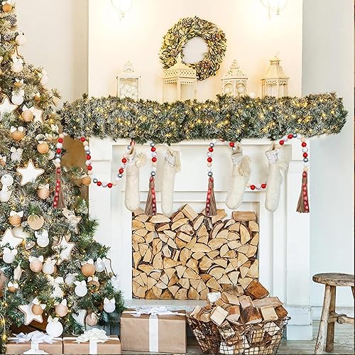 Miniatura 6 de Guirnalda de cuentas de madera Decro de Navidad, 1 paquete de 40 pulgadas, guirnaldas de madera con cuentas Boha de granja para mesa de centro de