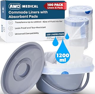 100 PACK - Commode Liners with Absorbent Pads - Adults Commode Bag Compatible with Most Toilets - Portable Commode Liners with Gel Pads - Disposable Bedside Toilet Liner Bags for Adult Potty Chair