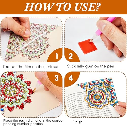 Miniatura 5 de Qilery Juego de 8 marcapáginas de pintura de diamante con mandala, juego de marcadores de esquina de pintura de diamante, accesorios de pintura de