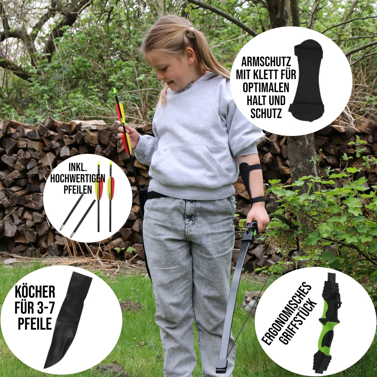 Set - Ideal für Junge Bogenschützen - Recurvebogen 18 lbs ab 8J. inkl. Zubehör für spannende Bogenschießabenteuer, beidhändig
