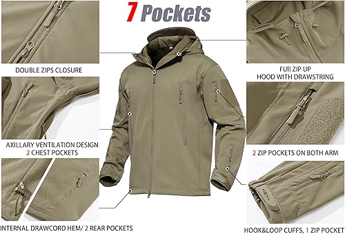 Miniatura 6 de MAGCOMSEN - Chaqueta táctica con capucha para hombre, impermeable, suave, abrigo de invierno