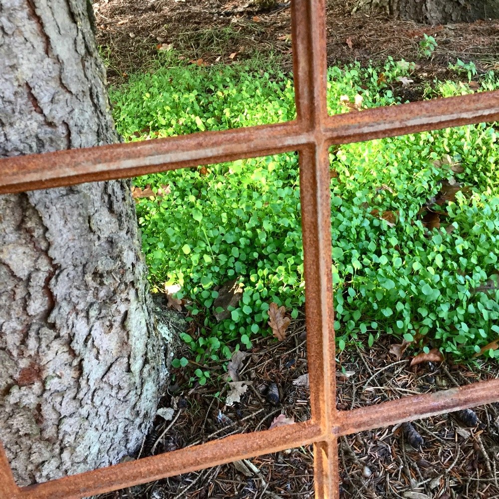 Antikas | Eisenfenster mit Stichbogen |ca. 74 x 50,5 cm | mit Flugrost besetztes Stall Fenster in antik Optik