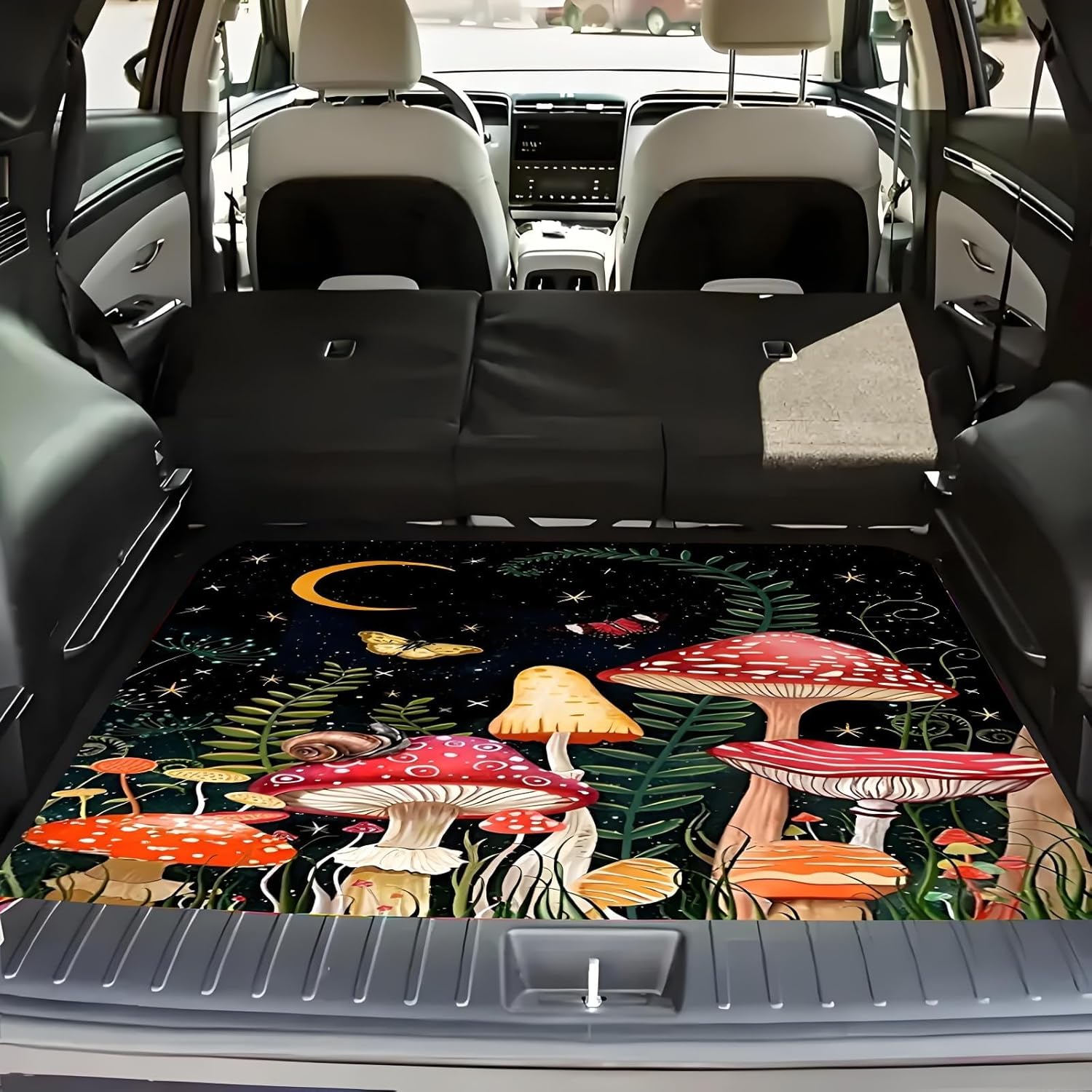 Universal Car Trunk Mat 29" x 39", Colorful Mushrooms All Weather Trunk Protection Cargo Liner, Durable Cargo Mat Rear Trunk Liner, Stylish Vehicle Interior Accessories Suitable for Most Car Models