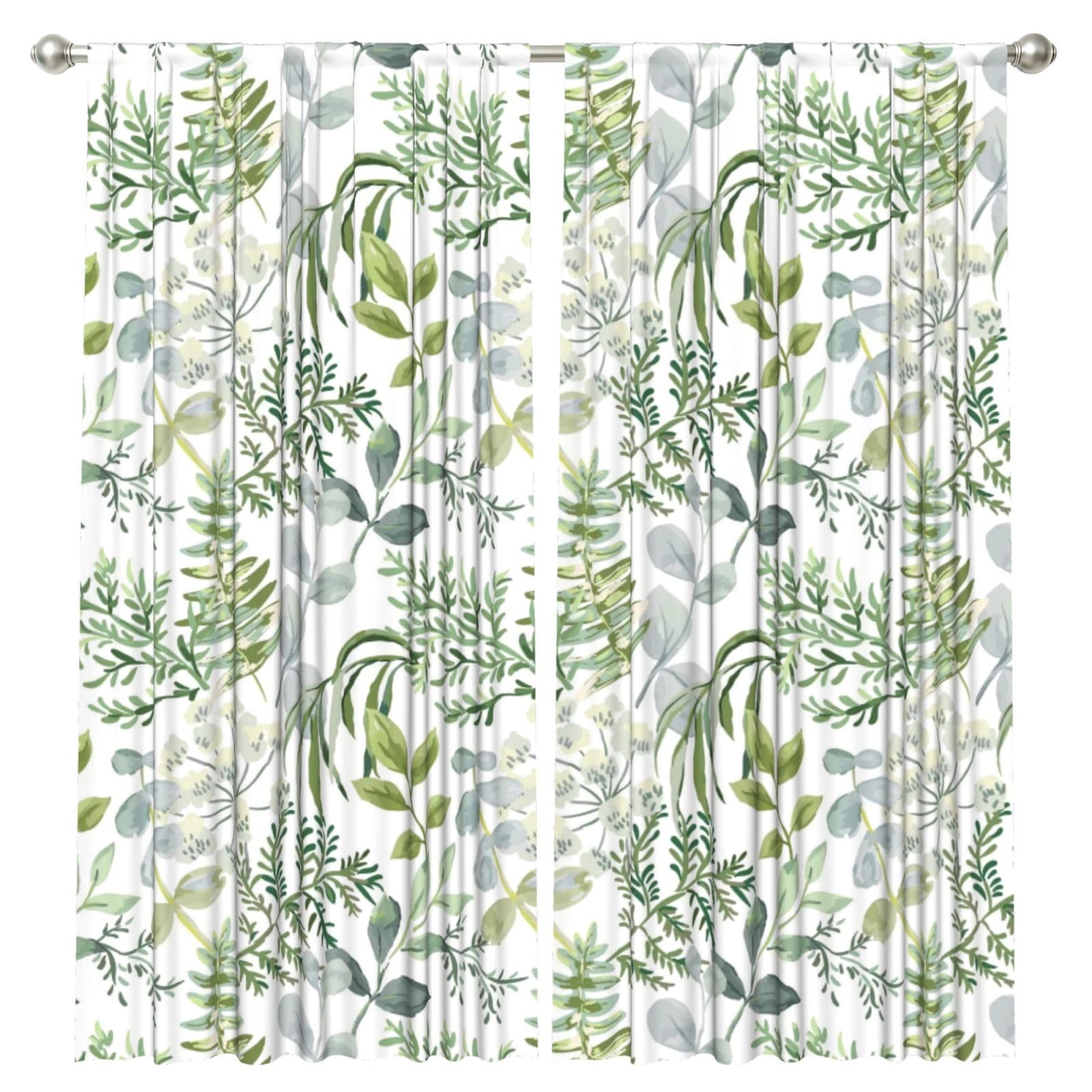 InOmak Green Plant Green Fern, 2 Panels Window Curtains 52 x 84 Inch Blackout Curtains for Living Room Bedroom