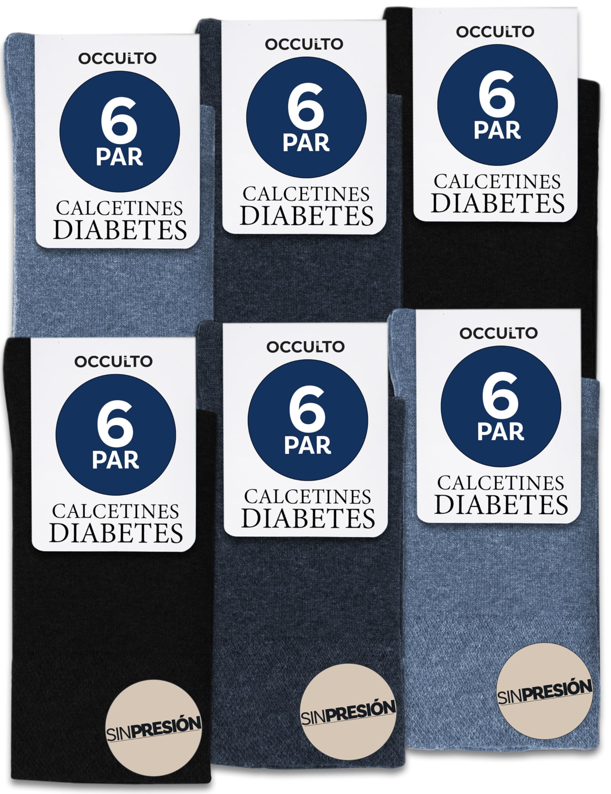 Occulto Calcetines Diabeticos para Hombre & Mujer 6 Pares (Modelo: Oliver)