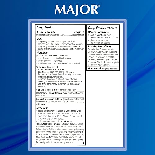 Miniatura 6 de MAJOR PHARMRUGBY Bomba Descongestionante nasal Spray 12hr Oxymetazoline HCL 0.05% 1.0 fl oz