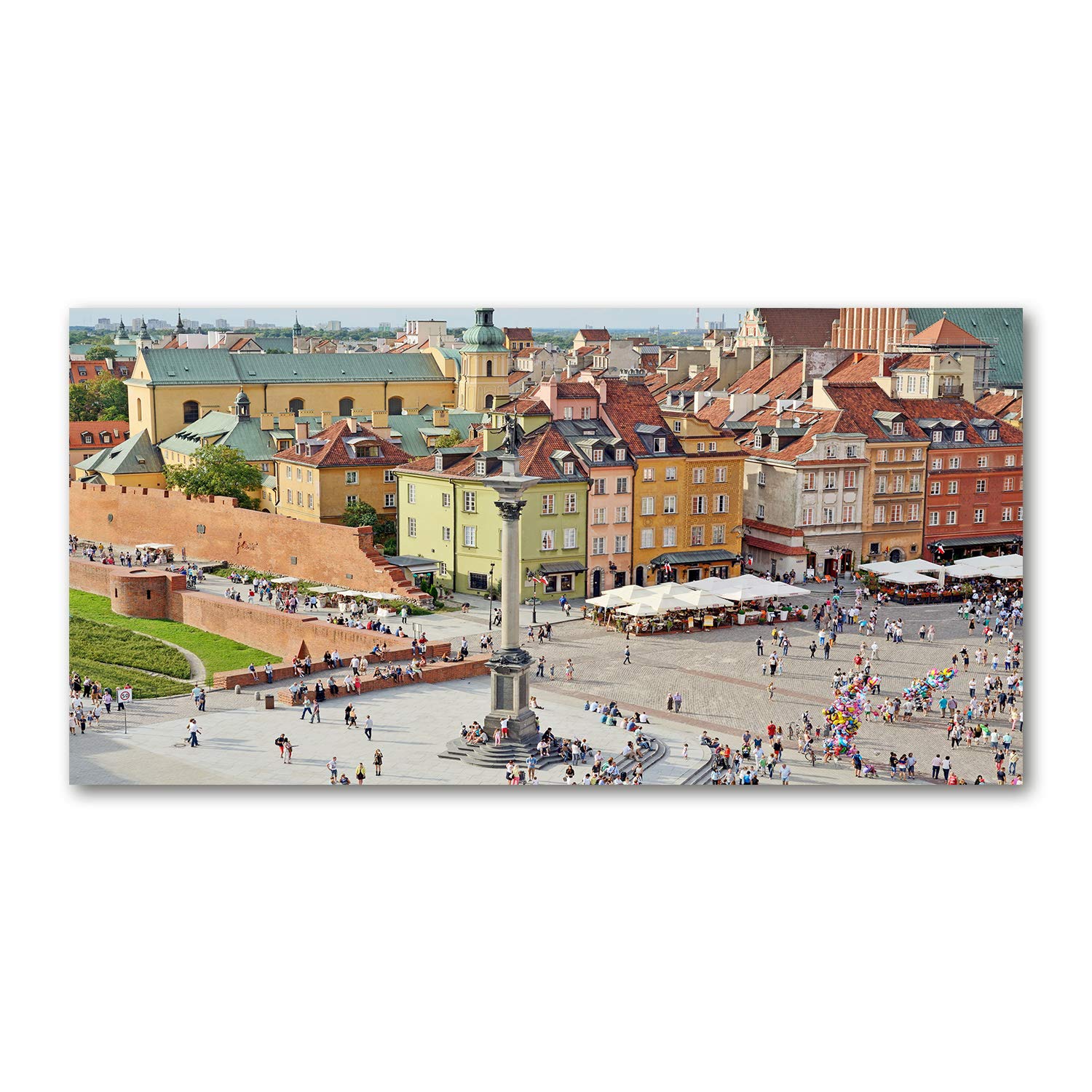Image tableau photo de Varsovie Pologne panoramique multicolore sur verre 120x60
