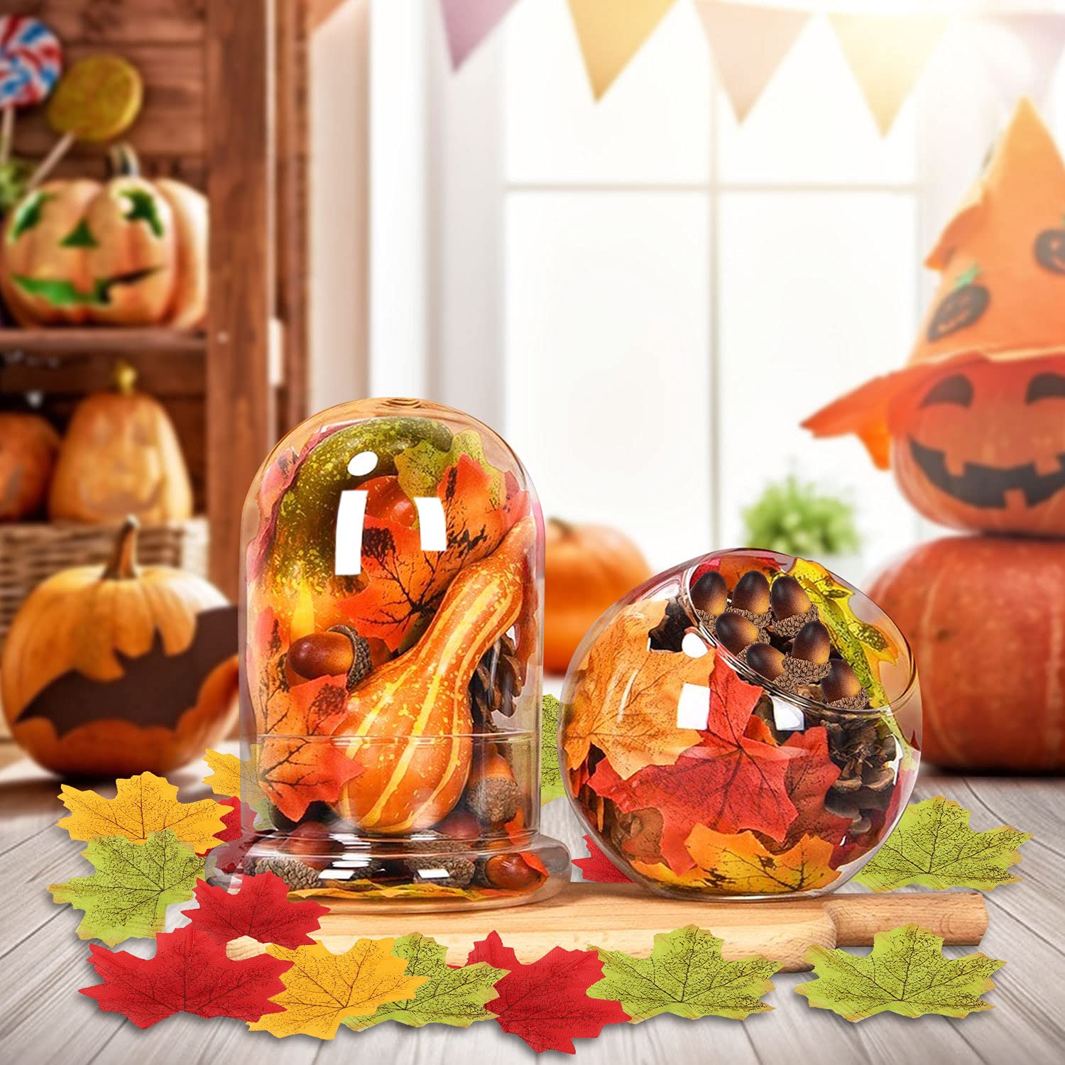 30-teiliges Kürbis Deko Set | Künstliche Kürbisse Mit Ahornblättern | Herbst & Halloween Dekoration