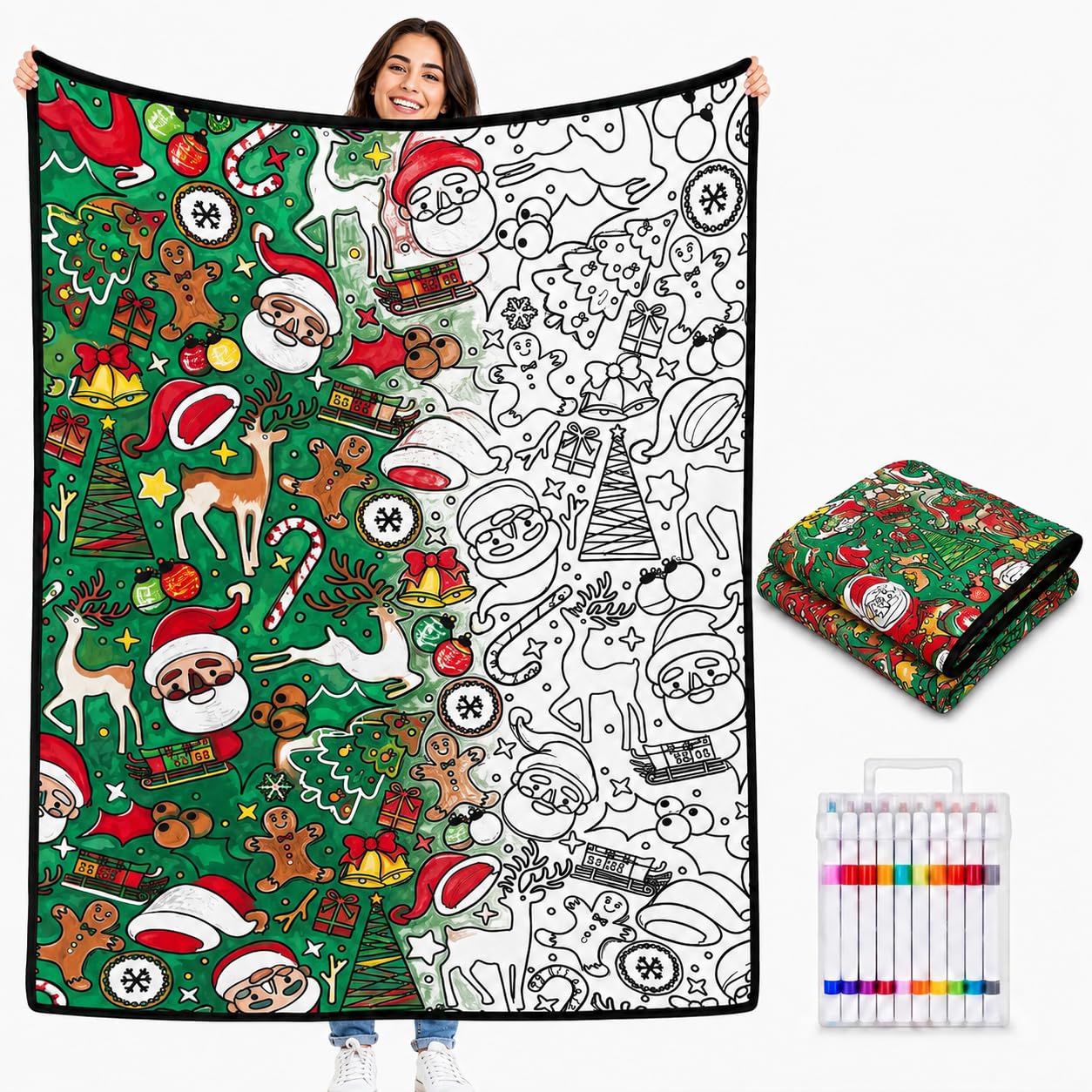 Colouring Blanket for Adults, DIY Colour in Blanket with 24 Markers