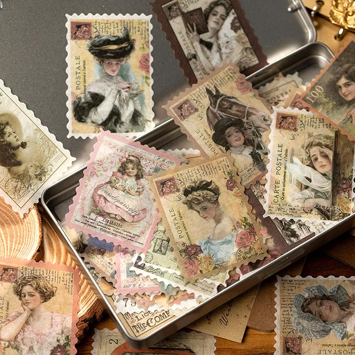 240pcs Vintage Postage Stamp Stickers, Aesthetic Botanical Deco Paper Sticker for Scrapbooking, Journaling Supplies, Planners, Kid DIY Art Crafts, Bullet Journal