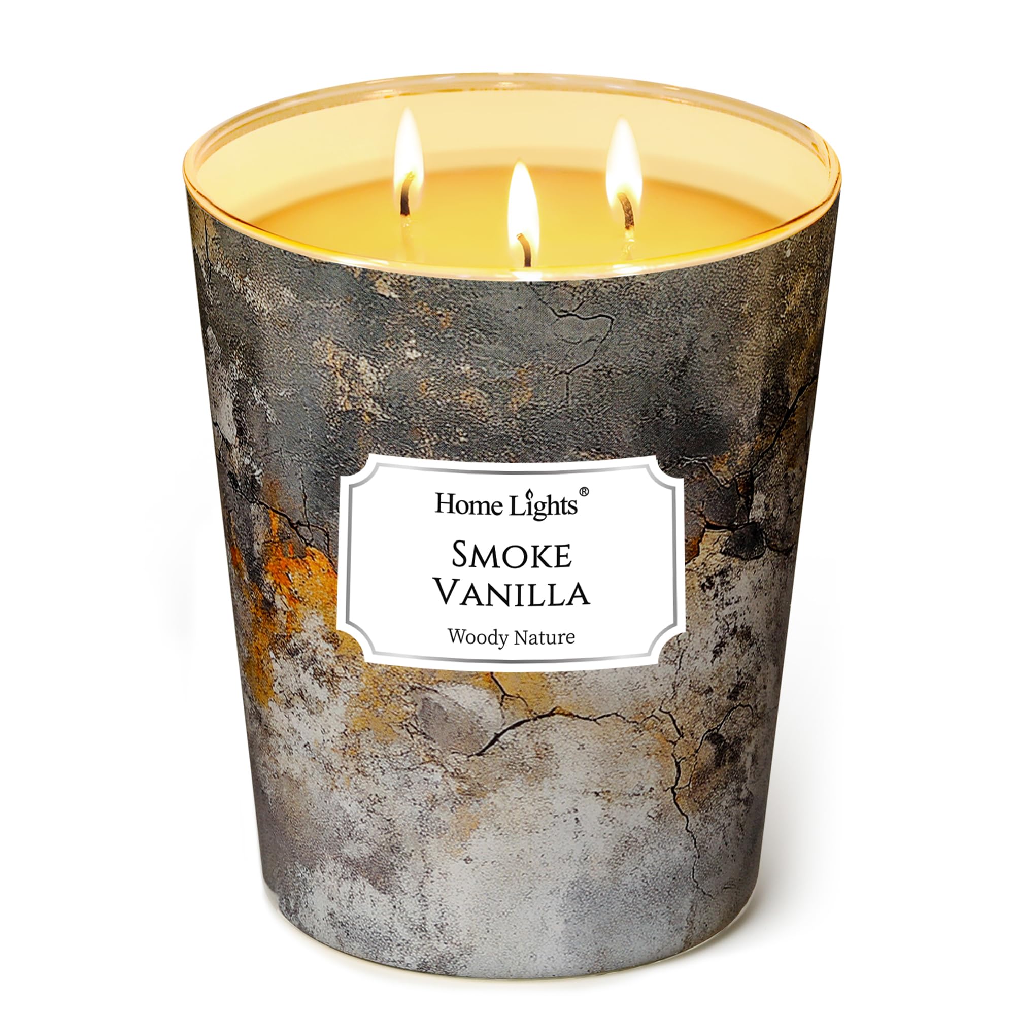 HomeLights Candele profumate per donne e uomini, 3 stoppini in vaso da 960g (Fumo Vaniglia)