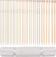 Agulha de tricô de bambu Curtzy - 16 pares de agulhas de tricô de madeira com estojo de armazenamento - ideal para suéteres, projetos de renda e flor - o melhor conjunto para iniciantes e profissionais