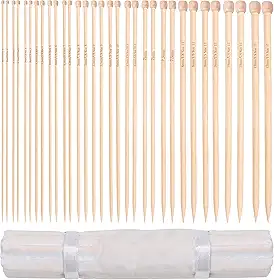 Agulha de tricô de bambu Curtzy - 16 pares de agulhas de tricô de madeira com estojo de armazenamento - ideal para suéteres, projetos de renda e flor - o melhor conjunto para iniciantes e profissionais