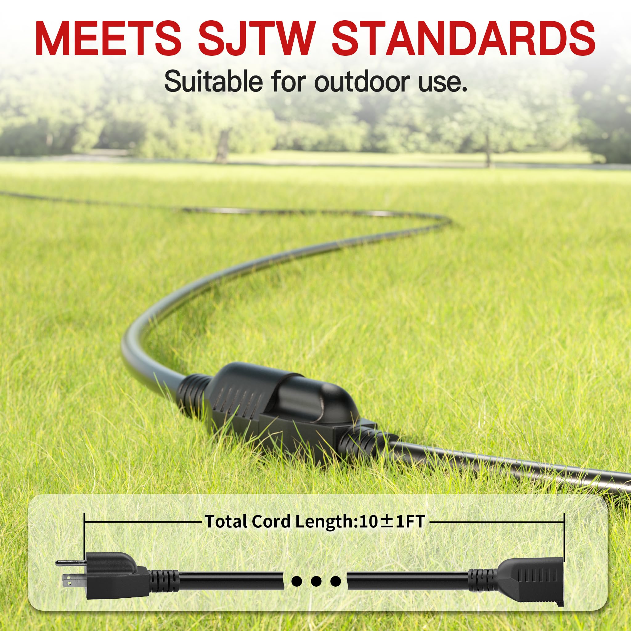 16 3 10 FT Outdoor Extension Cord Waterproof Weatherproof Flame Retardant Black 3 Prong Power Cord Outside for — view 4